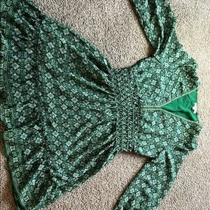 Max Studio Green Smocked Wrap Blouse